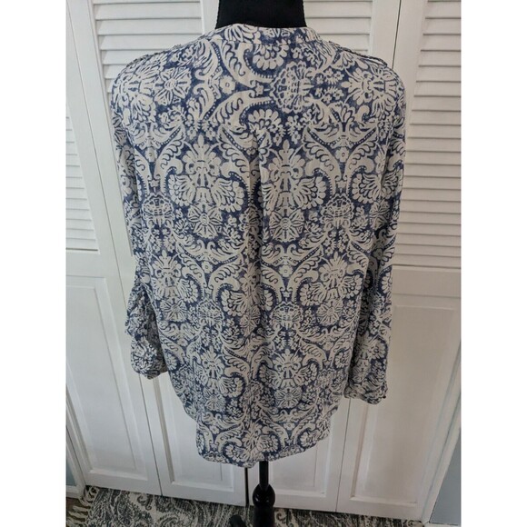 ZARA Blouse Women's Sz L Floral Blue White Button Down Tunic Boho Chic French - Picture 6 of 12